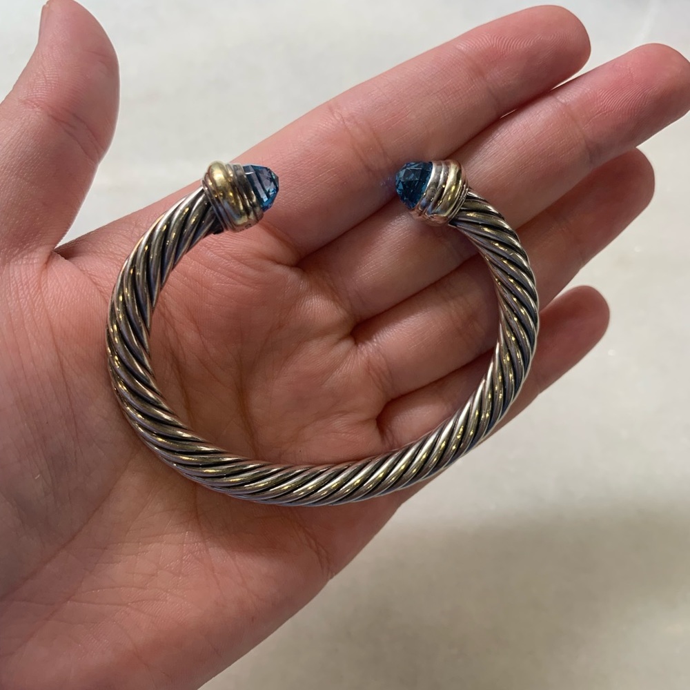 David Yurman Blue Topaz Cable Classic Bracelet w/ 14k Gold Accent